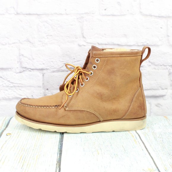 L.L. Bean Other - LL Bean Brown Leather Shearling Lined Moc Toe Vibram Sole Chukka Boots 9 D